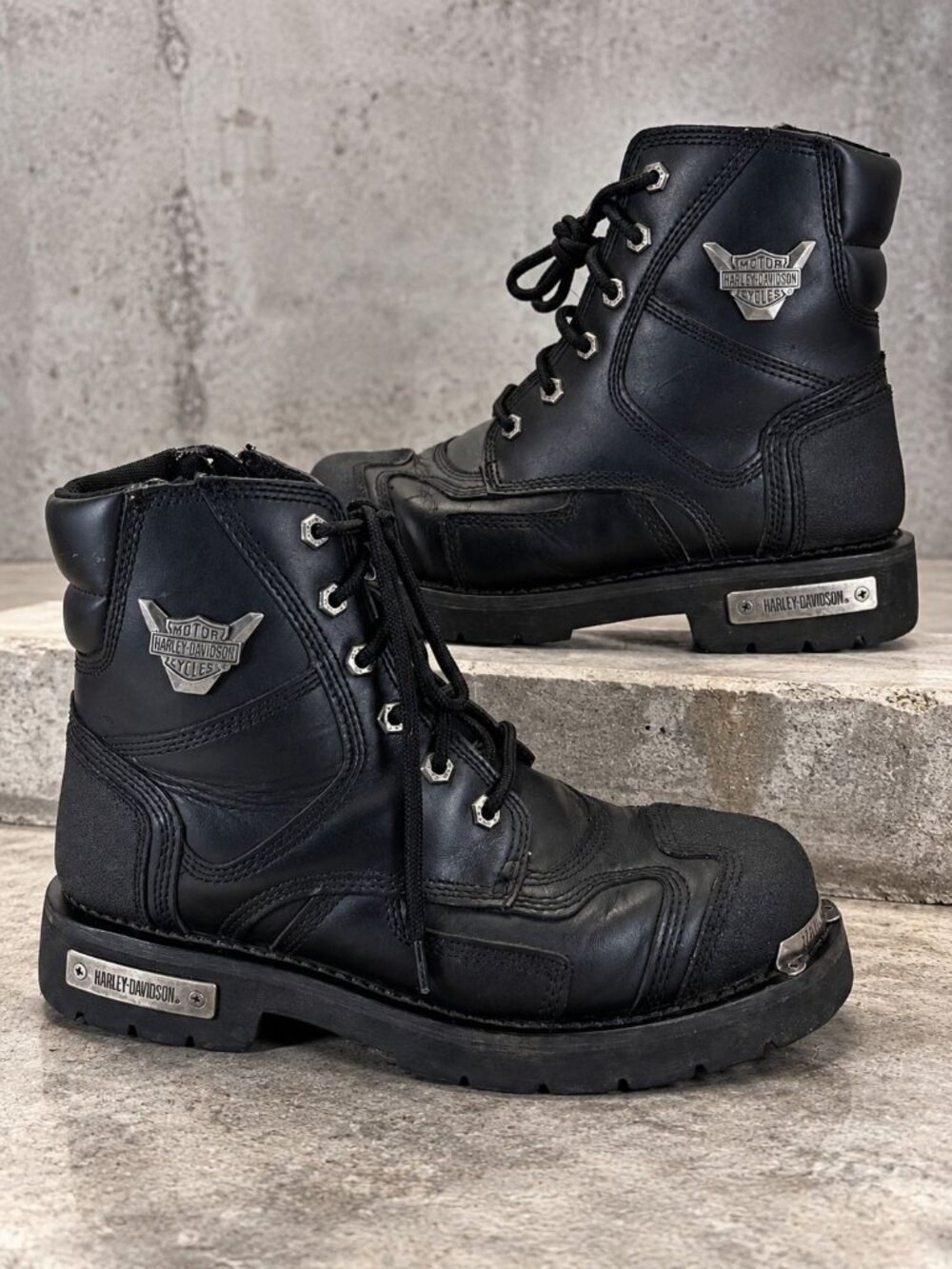 Harley-Davidson Mens 9 M Stealth Motorcycle Boots Patch Lace Black Zip D91642